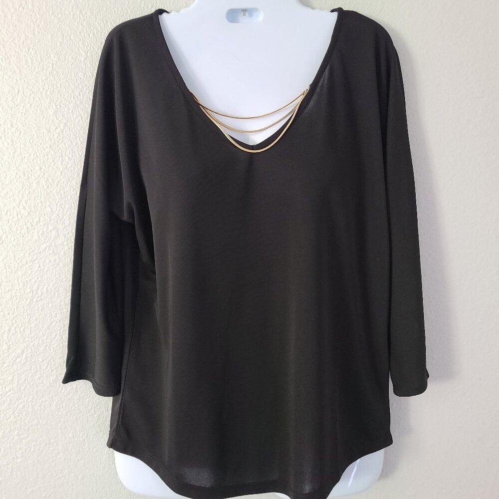 INC International Concepts NWT women's loose fit black 3/4" sleeve blouse size S